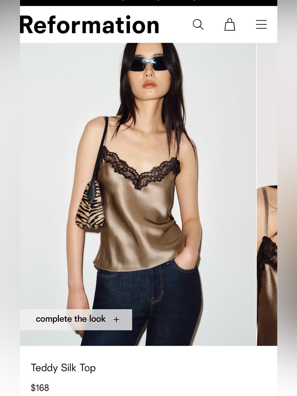 Reformation | Teddy Silk Lace-Trim Cami Top | Bronze/Black